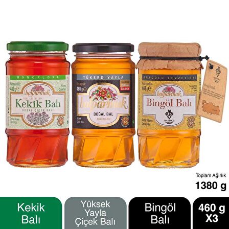 Balparmak Gurme Ballar Paketi 460 g X 3 (Özel Seçim Çiçek Balı, Bingöl Balı, Kekik Balı)